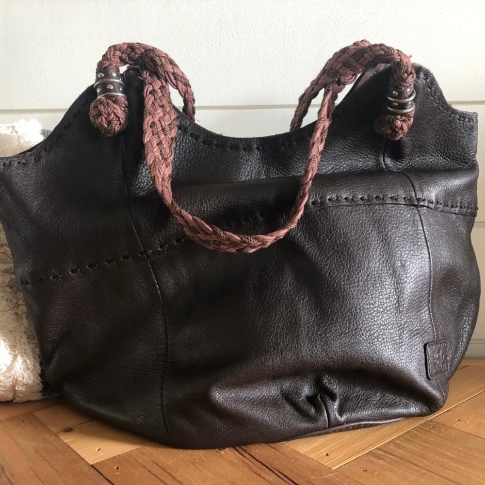 The Sak Chocolate Brown Pebbled Buttery Soft Leather Hobo Bag Braided Straps